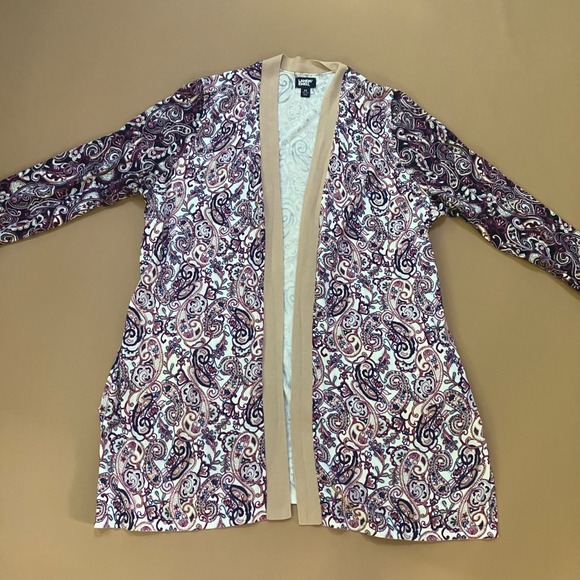 Lands' End Women's 2X Paisley Print Open Front Cardigan Duster Sweater 20W-22W - Picture 1 of 11